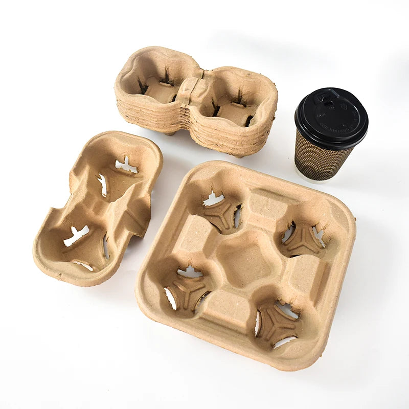 Luxury Biodegradable Bamboo 4-Cup Espresso Coffee Sleeve Holder-Eco-Friendly Disposable Customized Size Takeaway Use