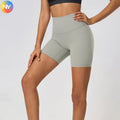Microfiber Solid Sports Yoga Shorts High Waist Breathable Anti-Bulky Spring Summer Walking Gym