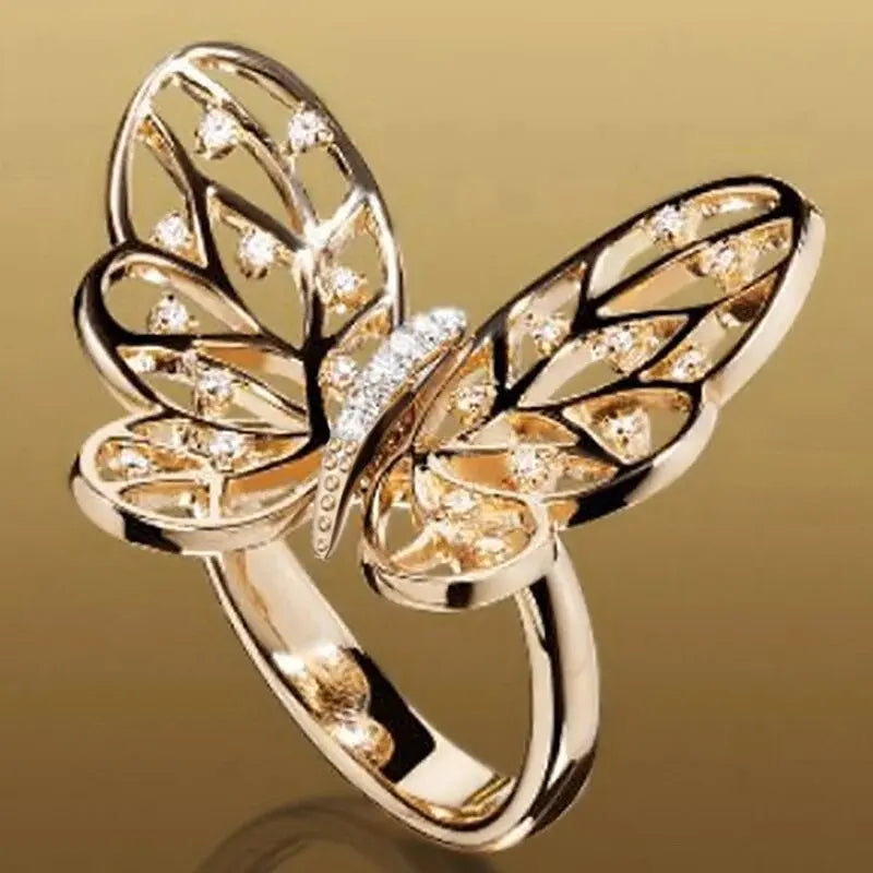 CAOSHI Vintage Style Butterfly Hollow Design Cubic Zirconia Rings for Fashion Girlfriend Gift Gold Plated CZ Rings Jewelry Women