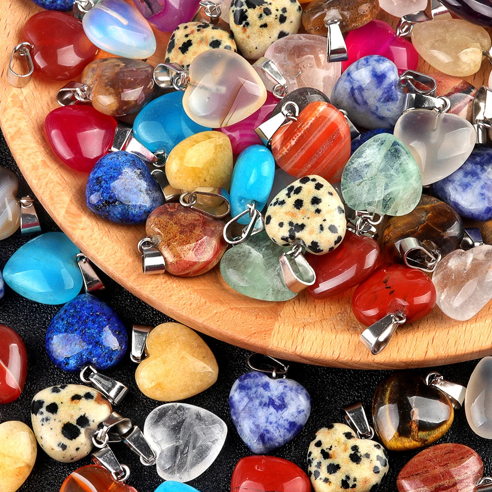 16mm Healing Crystal Heart Shaped Semi-precious Natural Crystal Agate Stone Heart-shaped Pendant for Jewelry Necklace Making