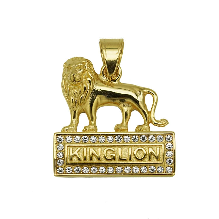 Hip Hop Gold Plated Animals Pendant Stainless Steel Zircon lion Pendant Necklace Jewelry