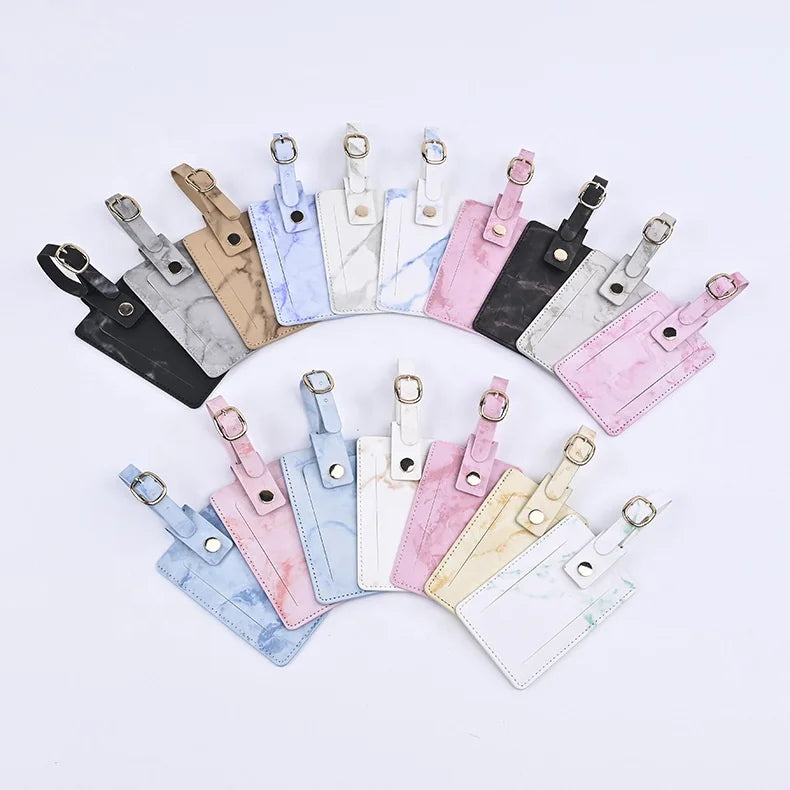 Cheap Travel Passport Tag Sets PU Leather Passport Holder Luggage Tag Set Fashion Marble Pattern Passport Cover Luggage Tag Sets