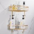 HOMEDEC Hot Selling Modern Brushed Gold Stainless Steel Dual Tier No Drilling Soap Shower Basket Caddy Holder for Bathroom