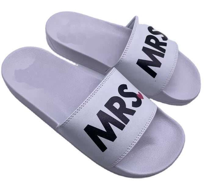 High Quality Customized White PU Leather for Slippers for Women Fashionable Wedding Slide-On Anti-Slippery Printed Foam Padded