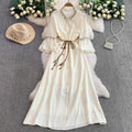 Retro Lace-up Woven Tassel Stand-up Collar Bell Sleeve Women's New A-line Dress