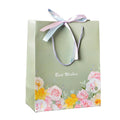 Pastel Green Floral Gift Bag with Satin Ribbon Bow Best Wishes Paper Bags for Wedding Birthday Party Favors