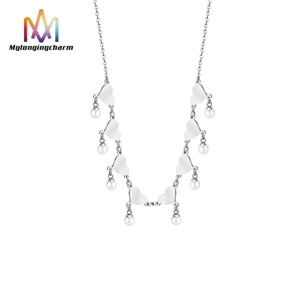 Women Luxury Elegant Delicate Fashion Necklace Statement Chunky Jewelry Cluster Pearl Heart Necklace