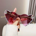 MK24010301 New Popular Heart Cat Eye Rimless Rhinestone Latest Gradient Fashion Wholesaler Luxury Women Sunglasses