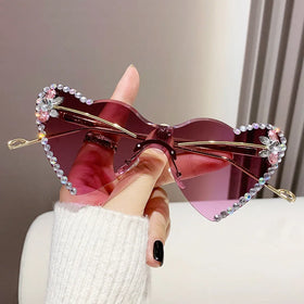 MK24010301 New Popular Heart Cat Eye Rimless Rhinestone Latest Gradient Fashion Wholesaler Luxury Women Sunglasses