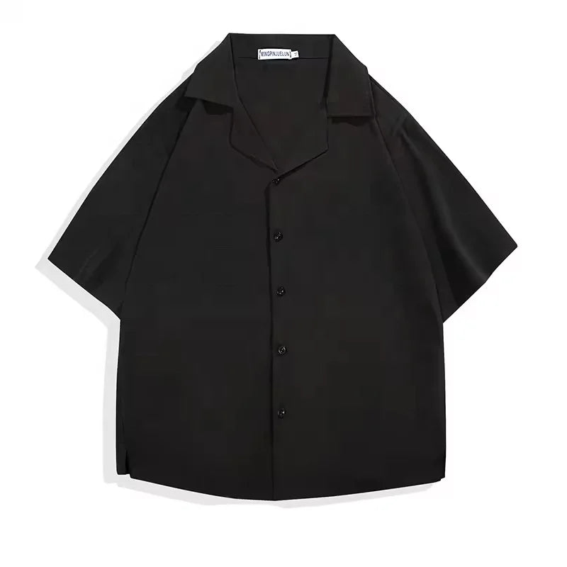 Custom New Summer Men's Short Sleeve Button O-Neck Loose Shirts Men Casual Streetwear Fashion Shirts