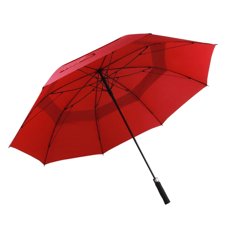 Spot Supplies Semi Automatic Open Double Canopy Golf Big Umbrella Windproof Waterproof Man Straight Umbrella with logo Custom