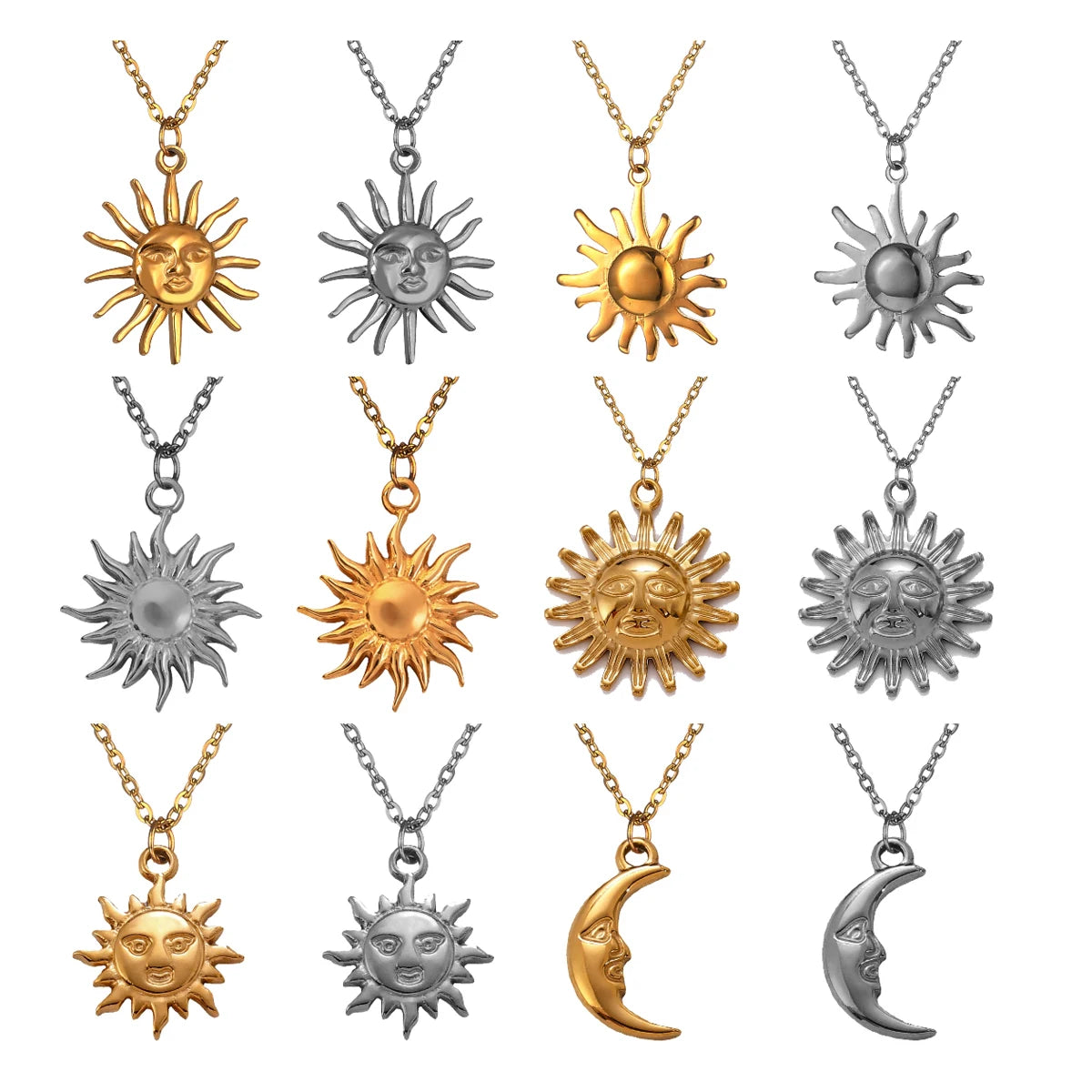 Boho Beach Island Sun and Moon Pendant Necklace Charm Chain Necklaces for Women Choker Necklace Fashion Smile Sun Jewelry Gift