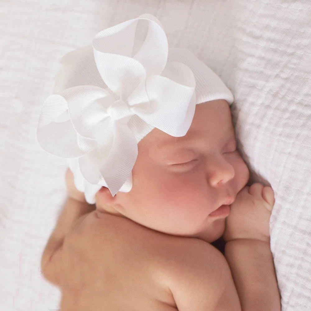 Double Layer Newborn Baby Knitted Hat 0-3Month Princess Bow Crochet Infant Girl Cotton Beanie Warm Winter Baby Hospital Hat