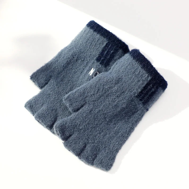 Fashion Men Thermal Winter Half Finger Knitted Hand Gloves