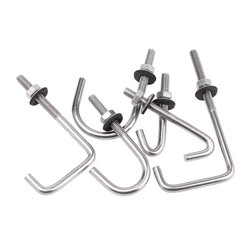 M4 M5 M6 Stainless Steel SS304 Anchor Bolt J Hook Bolt With Nut and Rubber Washer Roof Clamp Clip Bending L Hook Bolt