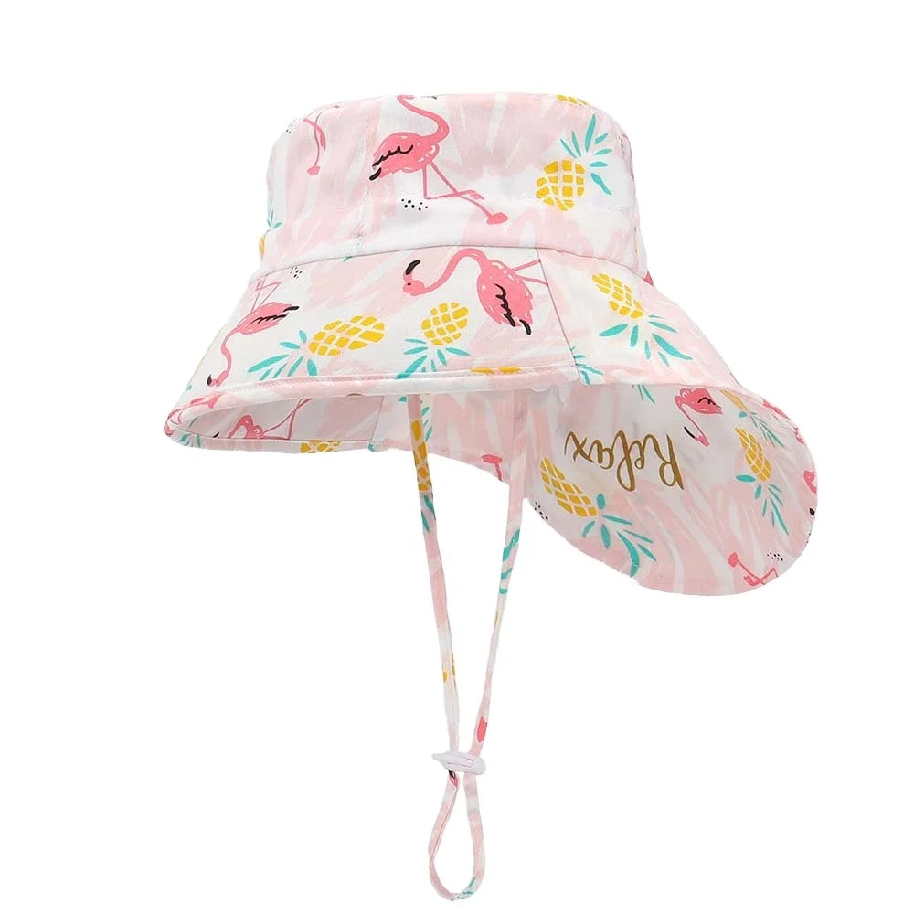 Landfond Accessory Kids Sun Hat UV Protection Unicorn Summer Beach Play Quick-dry Hats Wide Brim Dinosaur Neck Flap