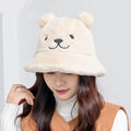 Winter Hat for Women Plush Bear Ear Bucket Hat Cute Basin Caps for Girls Warm Fisherman Cap Outdoor