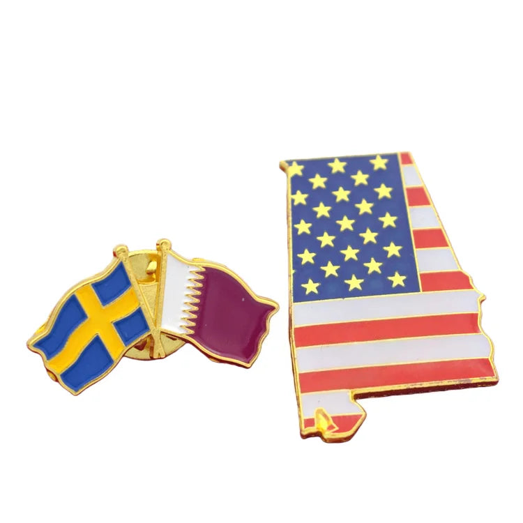 High-quality Swedish Qatari and American Flag Badges Made with Soft and Hard Enamel Craftsmanship Produced in Shenzhen