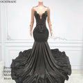 Ocstrade New Arrivals Crystal Elegant Ladies Black Prom Dress Long Mesh Sleeves With Applique Open Back Prom Dresses Ball Gown