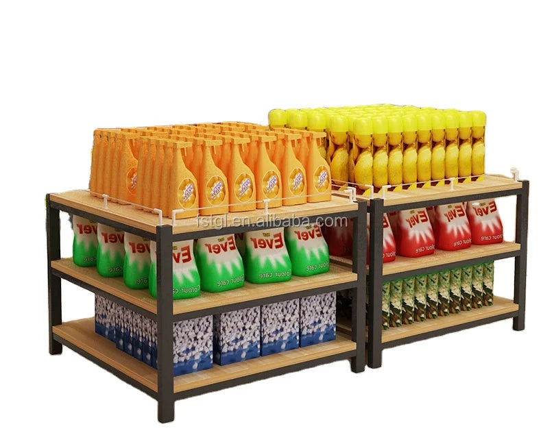 Supermarket Promotion Floor Standing Rack Wooden Shelf Metal Display Stand Display Table Boutique Supermarketdisplay Rack Shoes MegaBDM