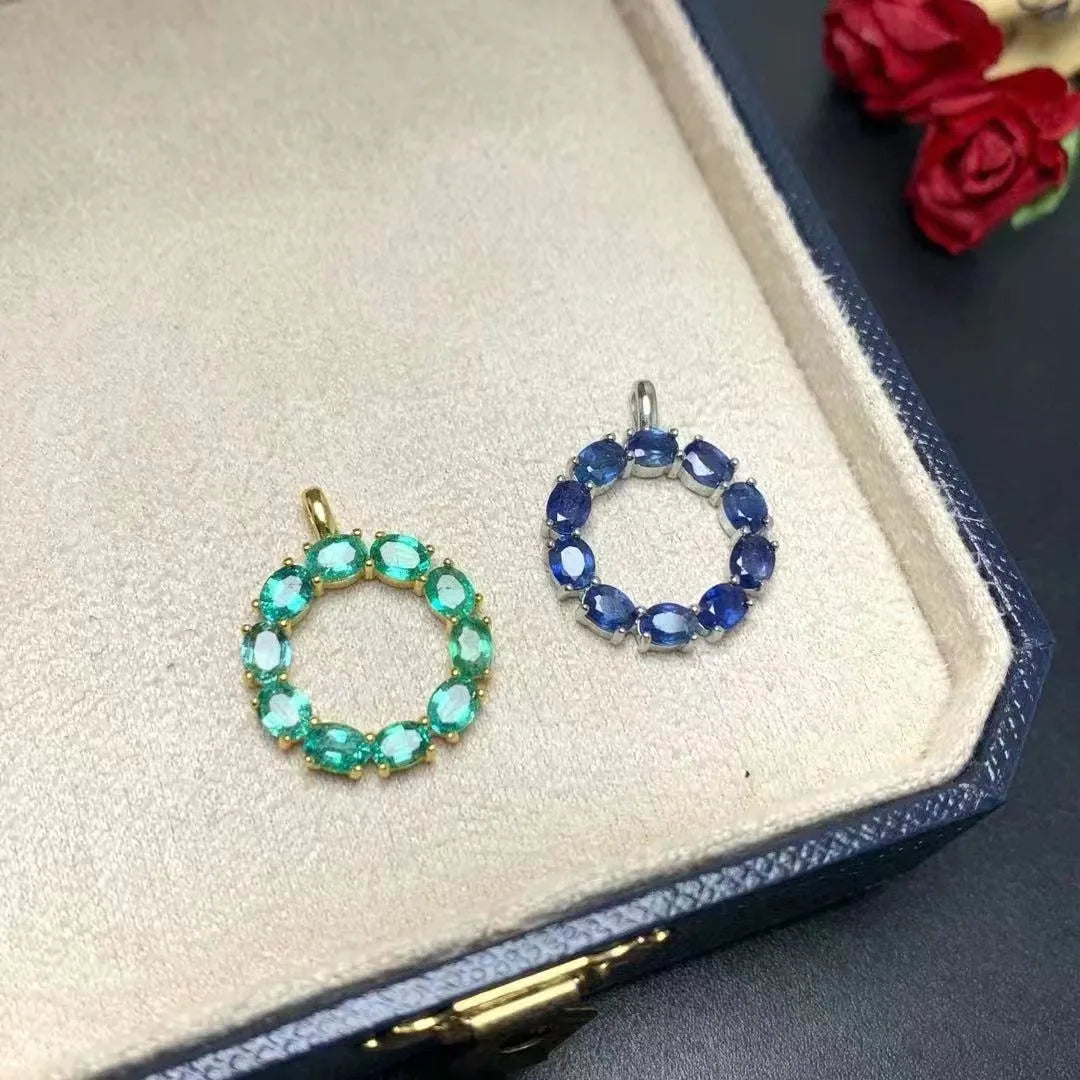 Factory Supply Long 925 Sterling Silver Custom Disk Natural Emerald Necklace Rhodium Gold Gift for Teen Girls GIA Certified