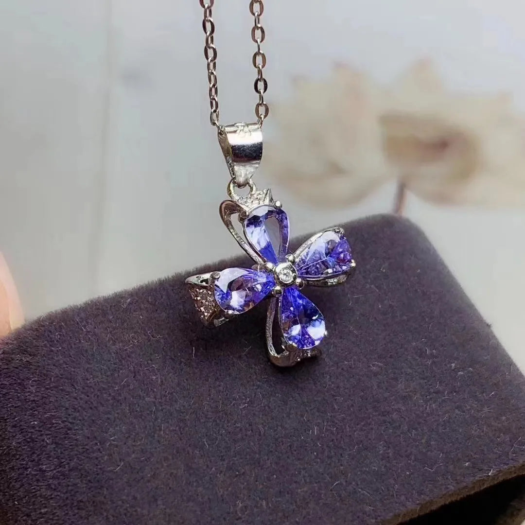 Hot Selling Unique 925 Sterling Silver Women's Pendant Necklace Western Lager Statement Natural Tanzanite Rhodium Gold Plating