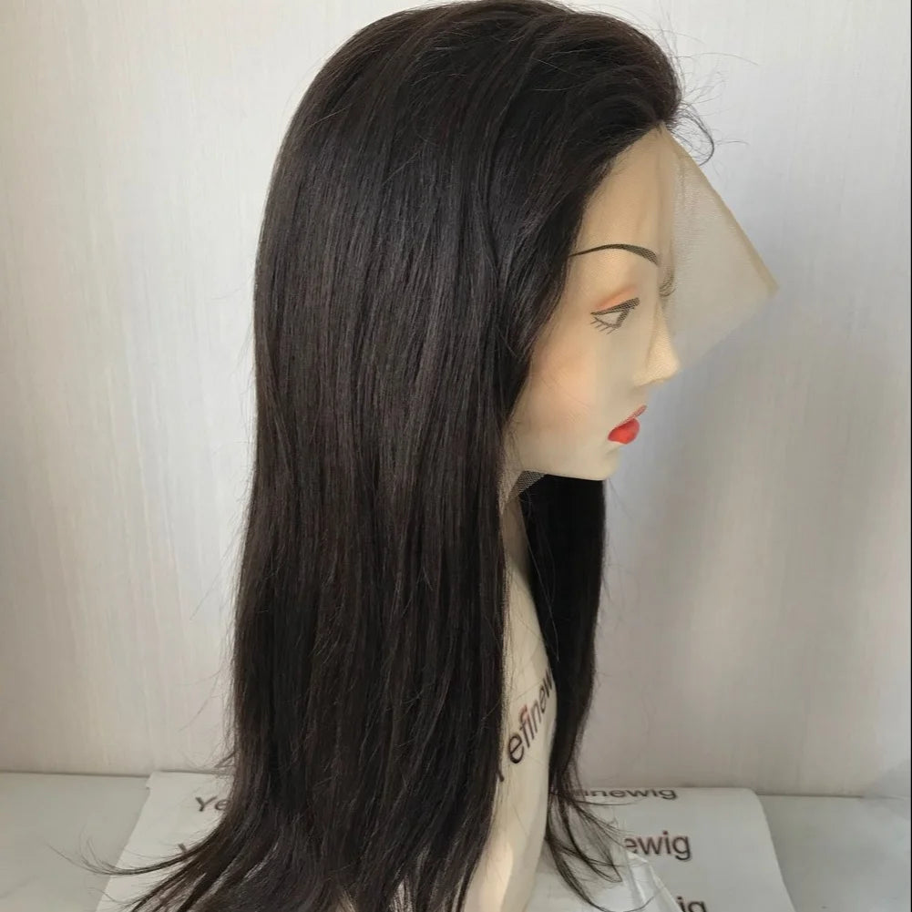 Yefinewig Stock Dark Brown #2 Remy Human Hair Full Handtied Light Brown Lace Wig