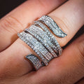 CAOSHI Fashion Multi Layer Design Full Paved Cubic Zirconia Cross Wide Band Rings for Luxury Silver Plated CZ Rings for Women