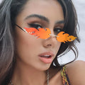Cheap Hot Sale Vintage Luxury Trending Women Men Sunglasses UV400 Rimless Fire Flame Copper Frame PC Lenses Mix Color