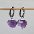 AJ439S Silver Plated Woman Rose Quartz Crystal Heart Stainless Steel Huggie Hoop Earrings