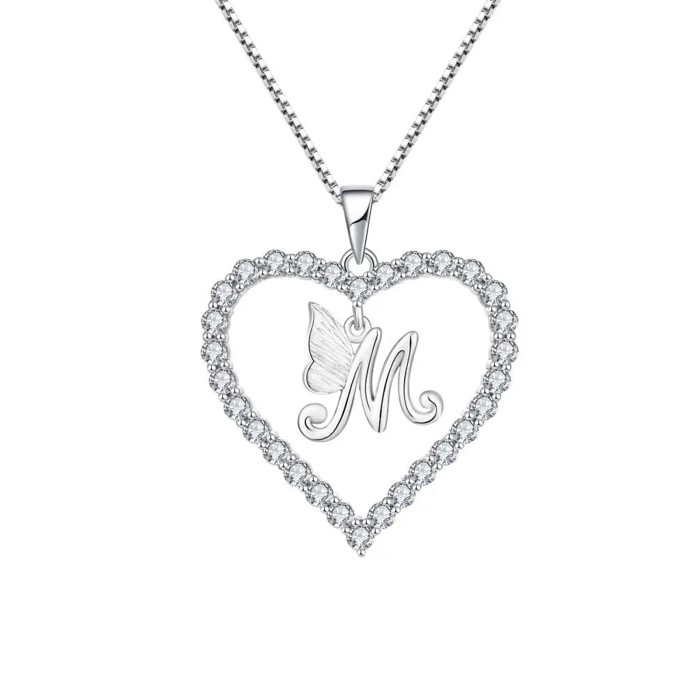26 Letter Pendant Necklace Love Heart Charms Pendant Zircon Diamond Letter Pendant Jewelry Wholesale