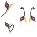 Abiding Designer Style 925 Silver Branches Jewelry Natural Amethyst Woman's Adjustable Ring Gemstone Fine Jewelry Set