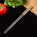 Luxury Reusable SUS304 Stainless Steel Chinese Chopsticks Willow Solid Wood Handle Smooth Surface Modern Style Camping