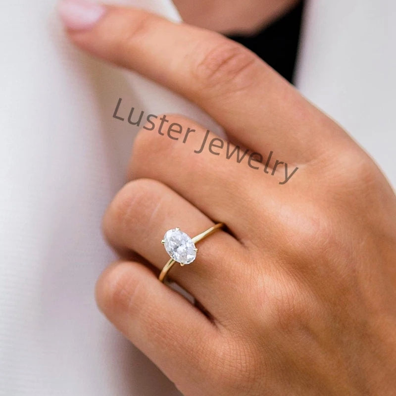 Luster Jewelry D White 10/14/18k Trendy Shape Solid Gold Oval Cut Moissanite Wedding Engagement Ring for Women