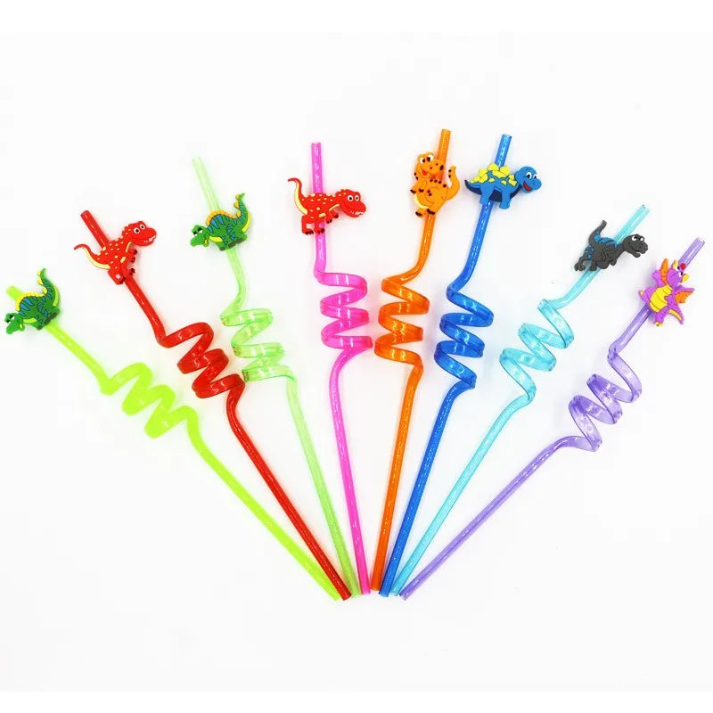 Pack of 8 Reusable Drinking Straw Kids Dino Birthday Party Supplies Party Favors Decorations for Dinosaur Plastic Straws