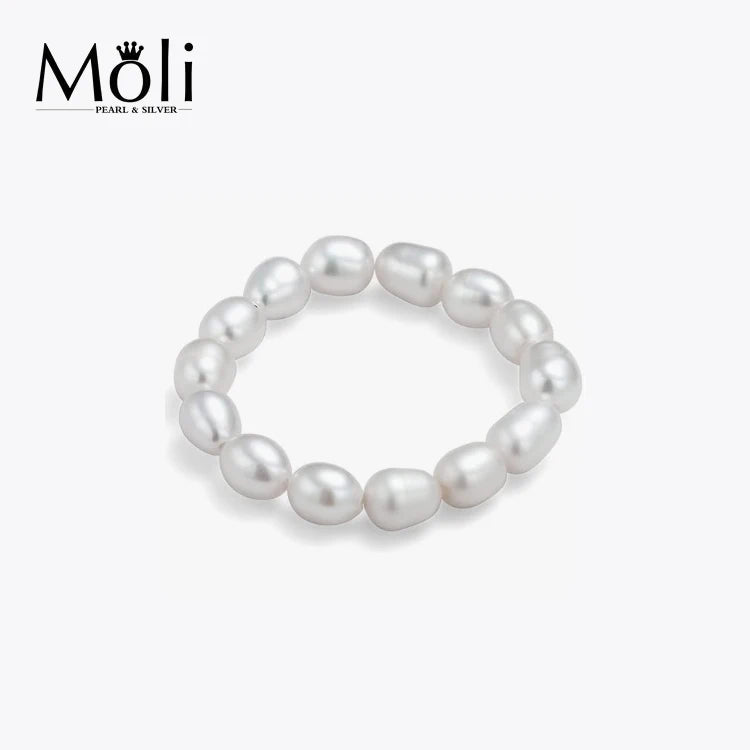 Free Size Mini Size 2-3mm Rice Pearl Elastic Adjustable Stackable Stretch Real Pearl Ring