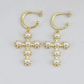 EC1945 Popular Chic Dainty 18k Gold Plated Zircon CZ Seed Pearl Dangling Charm Drop Earring
