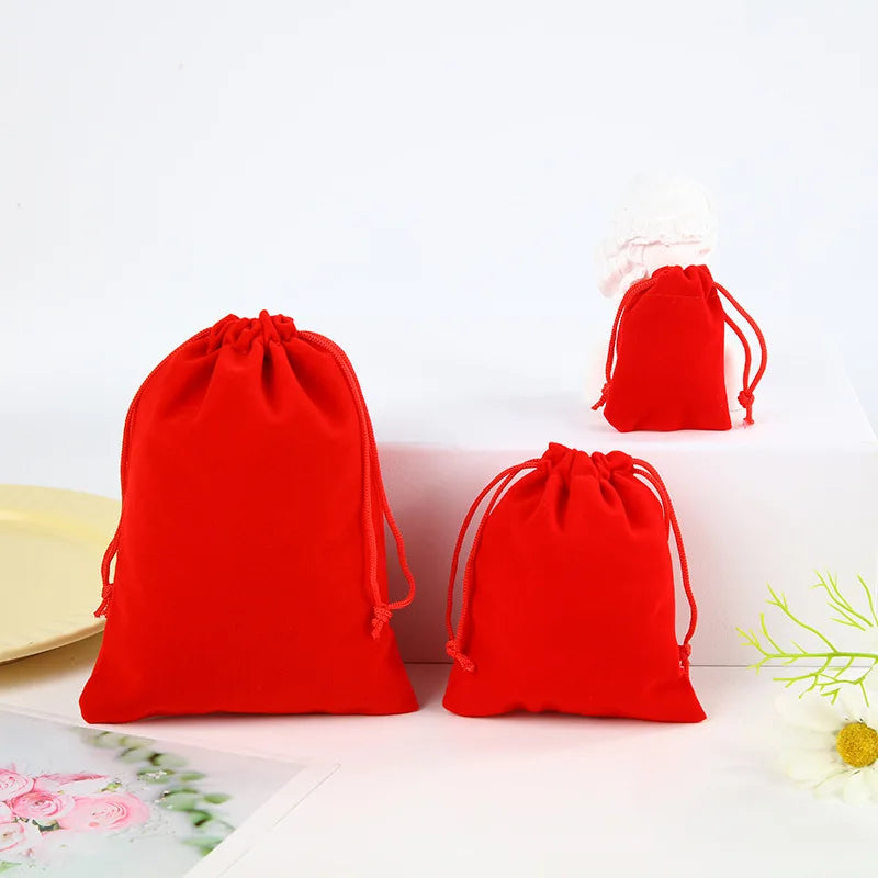 European Style Red Velvet Drawstring Pouch Wedding Gifts Candy Packaging Jade Jewelry Accessories Small Velvet Bag