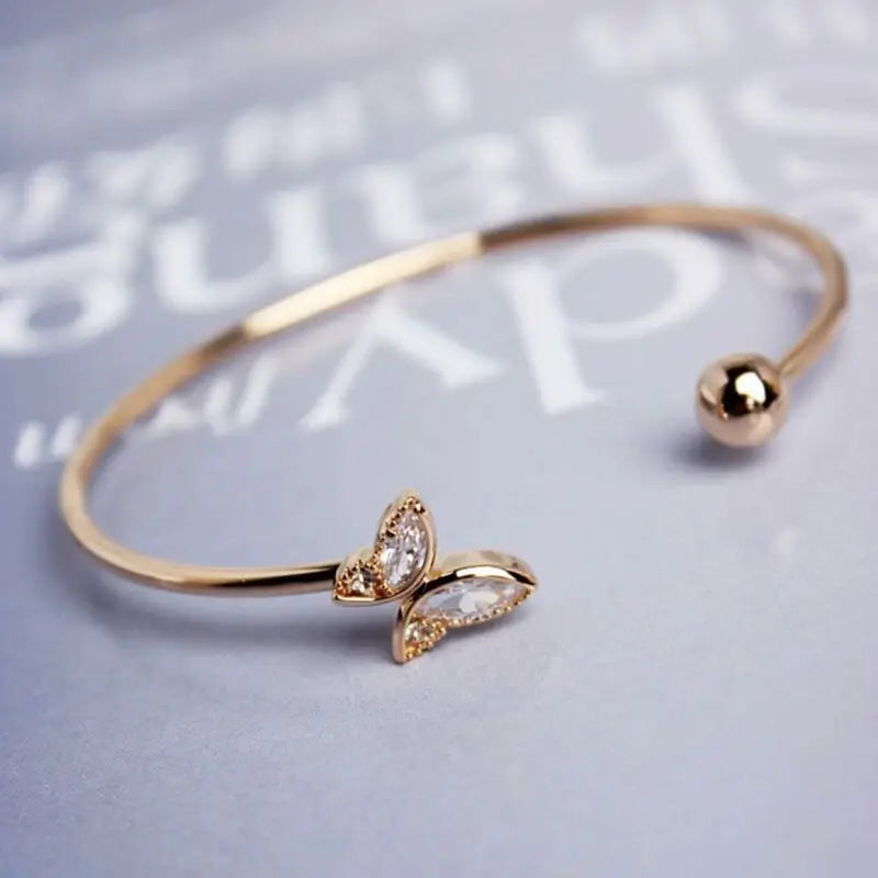 Fashion Exquisite Opening Adjustable Cuff Woman Alloy Open Bangle Rhinestone Butterfly Gold Plated Bracelet Bangles