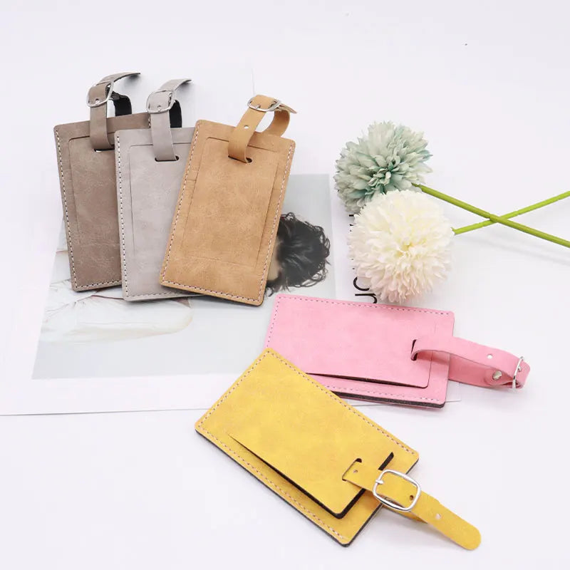 Custom Logo Sublimated PU Leather Buckle Strap Travel Baggage Tag Holder Sublimation Luggage Tag