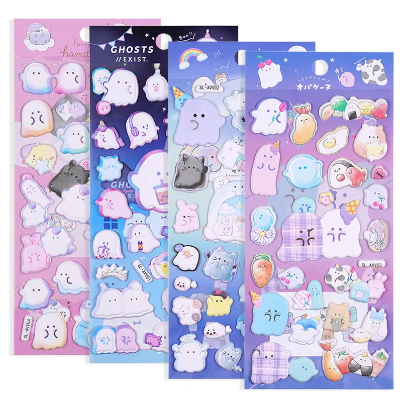 Custom Whosale Cute Little Ghost 3D Stereoscopic Bubble Cartoon Ghost Expression Children's Stickers