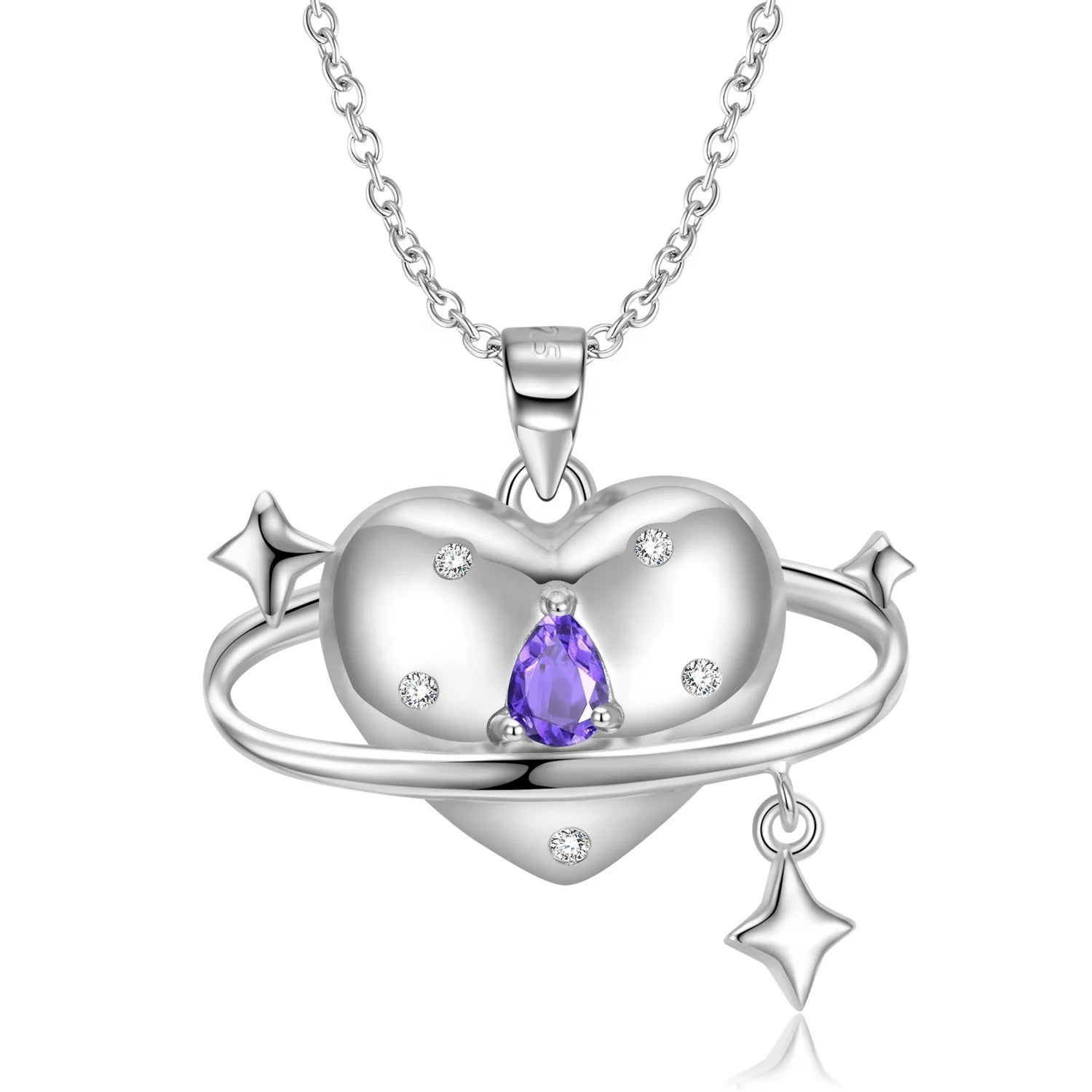 Romantic Heart Pendant for Necklace Authentic 925 Sterling Silver Zircon Pendant with Star Pattern for Women Necklace Jewelry