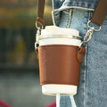 Ready to Ship Milk Tea Cup Cover Lanyard Strap PU Leather Fashion Packaging Portable Protective Cup Sleeve Holder