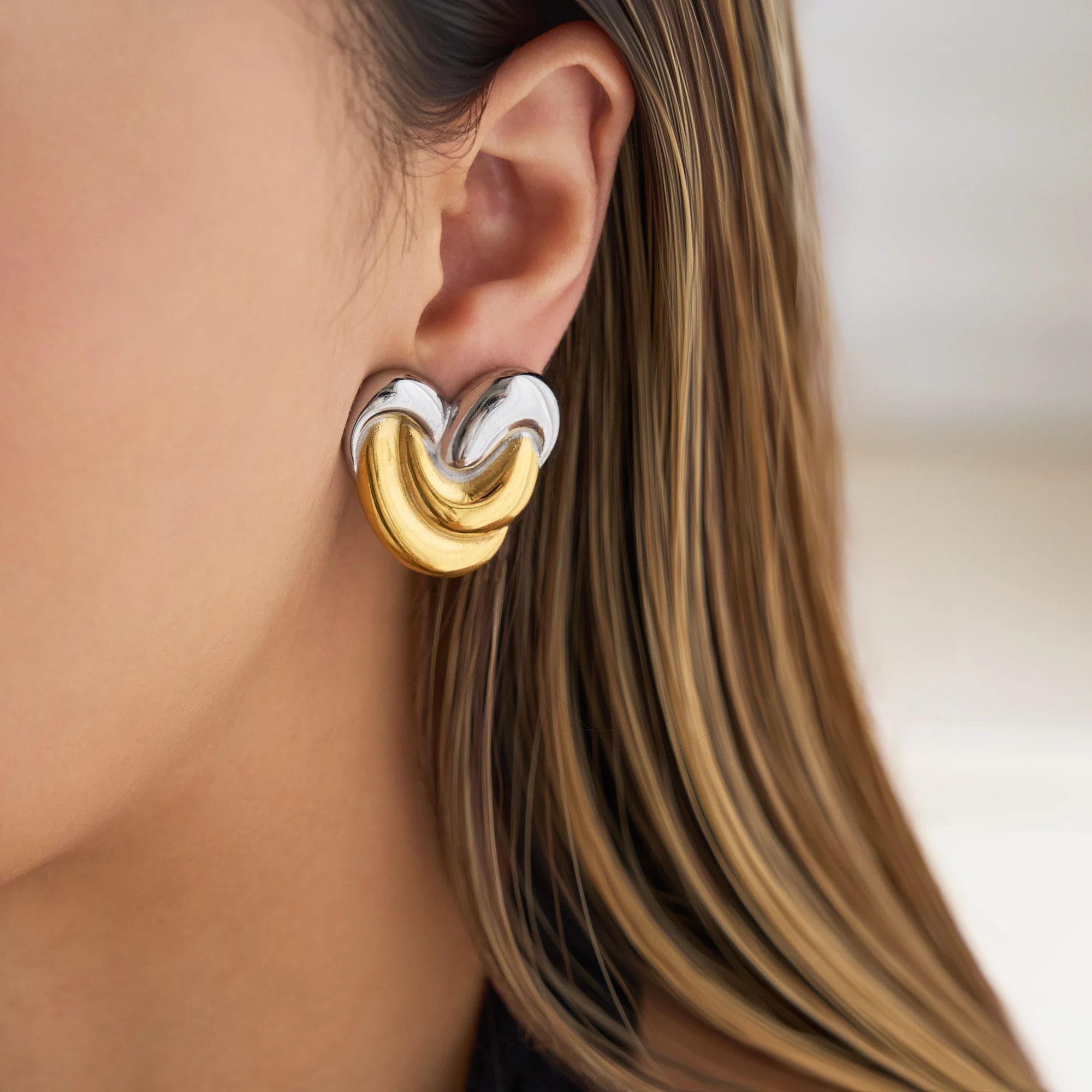 NEW VOGUE LOVE HEART MIX WAVE LINE EARRINGS 2025 Dazan Winter INS 18k Gold Plated Hypoallergenic Stainless Steel Lady Jewelry