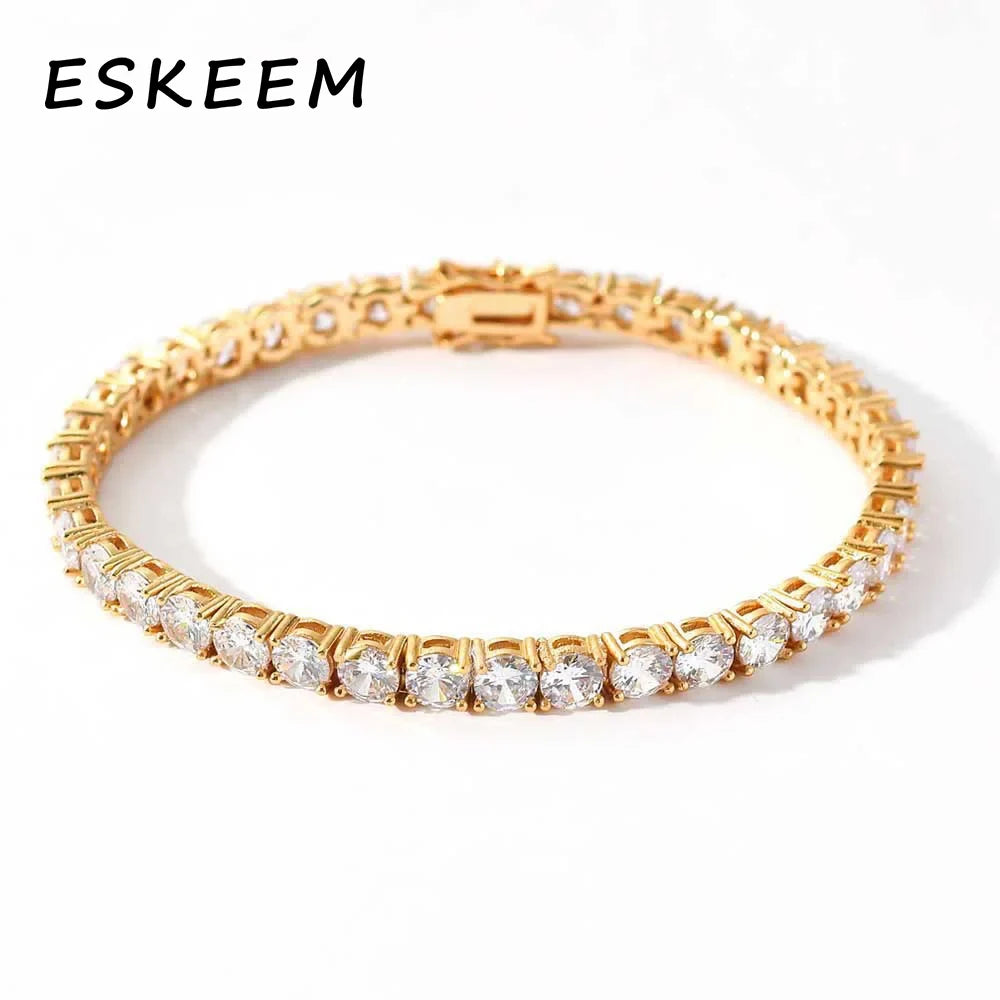 Wholesale Fashion 18K Gold Plated Tennis Bracelet 3-6MM Cubic Zirconia CZ Diamond Iced Out Hip Hop Jewelry for Men Women Gift