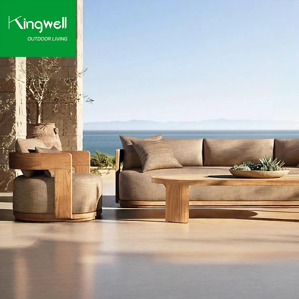 Hot Selling Contemporary Outdoor Solid Teak Wood Sofa Set Luxury Garden Lounge Leisure Sofas for Courtyard Villa Hotel Terrace