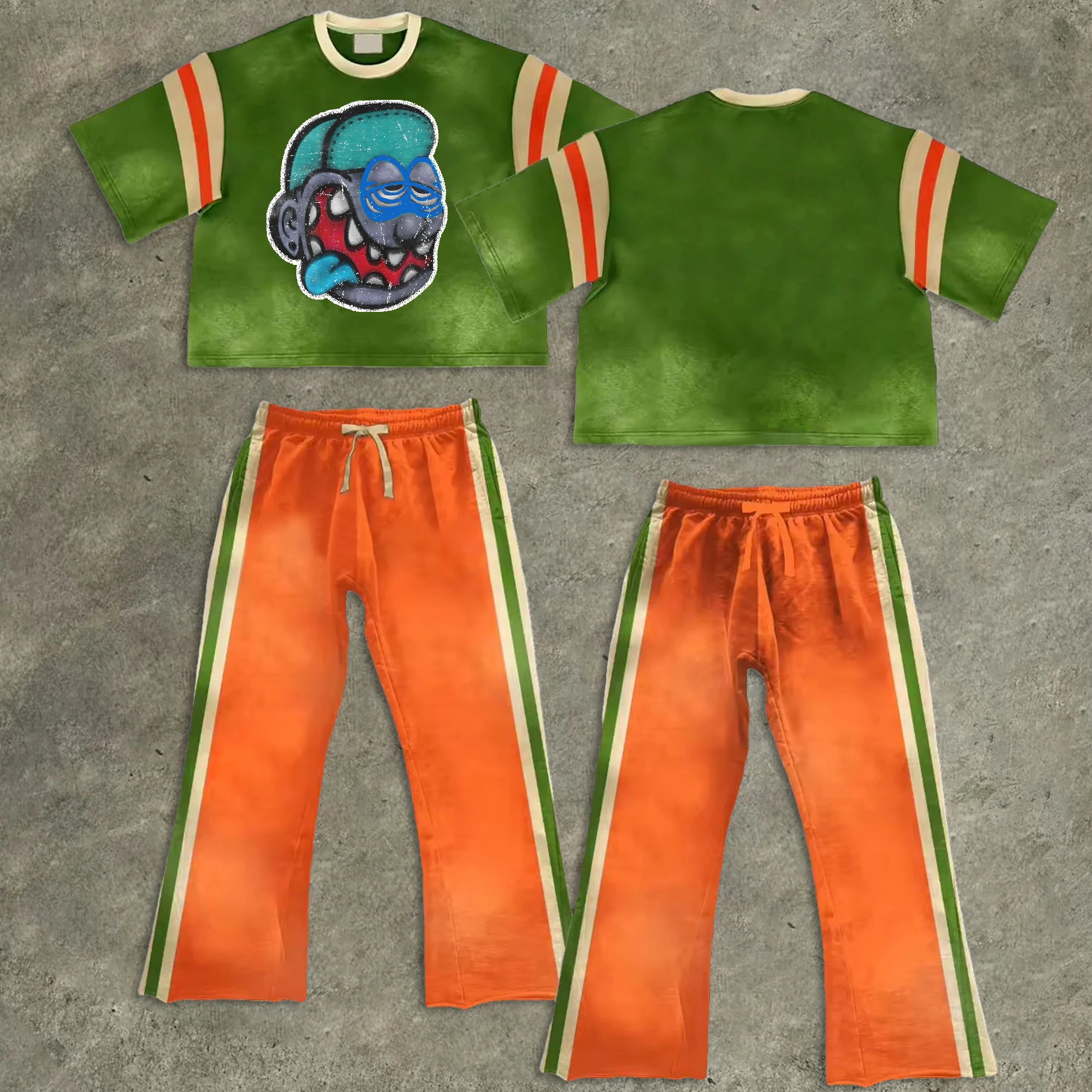 High Quality Man Tshirt Custom Screen Printing Tshirt and Pants Set Acid Wash Vintage Oversized T Shirt Set for Men