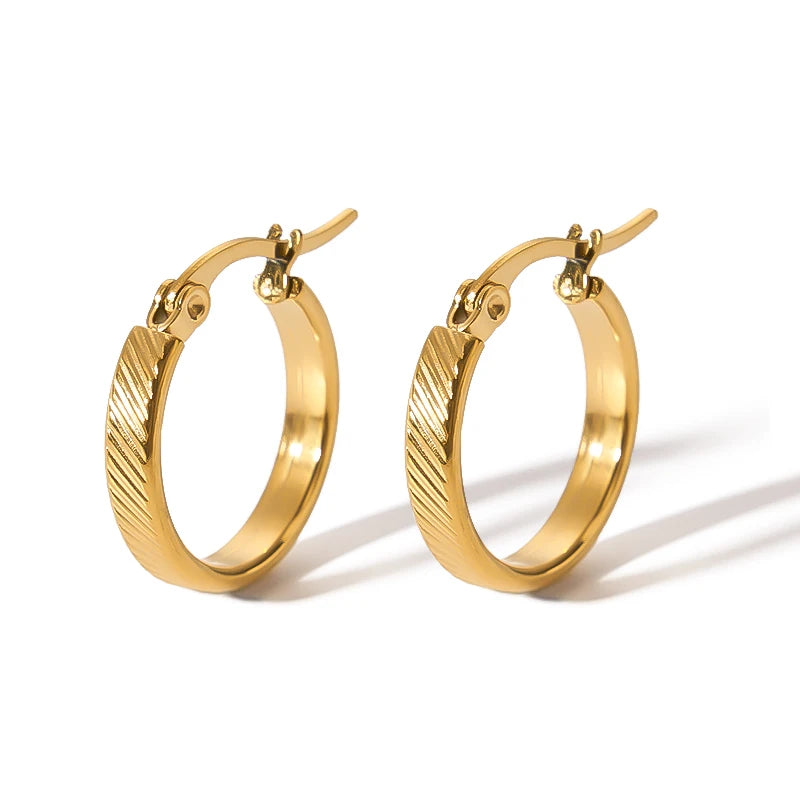 Factory Direct Sale Stainless Steel 18K Gold Plating Wave Surface Circle Earrings Tarnish Free Jewelry for Women