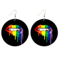 Love Dripping Lips Wooden Drop Earrings Vintage Loops Pendant Dangle Wood Earrings Jewelry Both Sides Print for Women Gifts