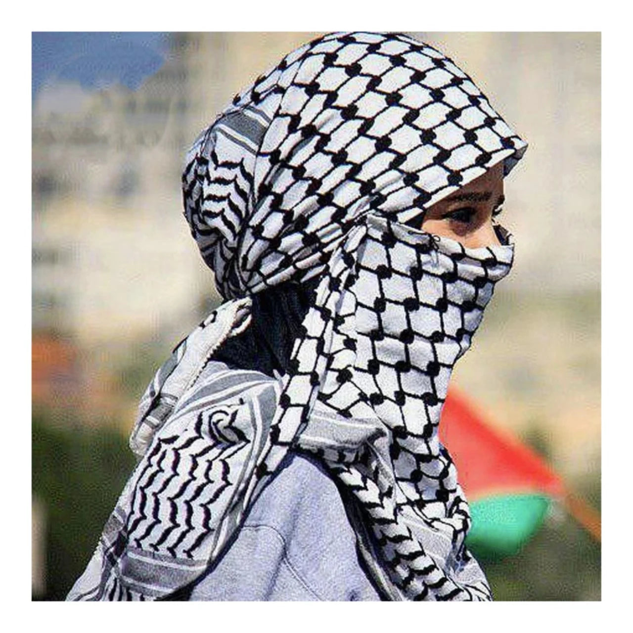 CCY Ready Stock Palestine Hijab Keffiyeh Head Scarf Arabic Men Black and White Shemagh Kuffiyeh Yashmagh Kufiya Scarf